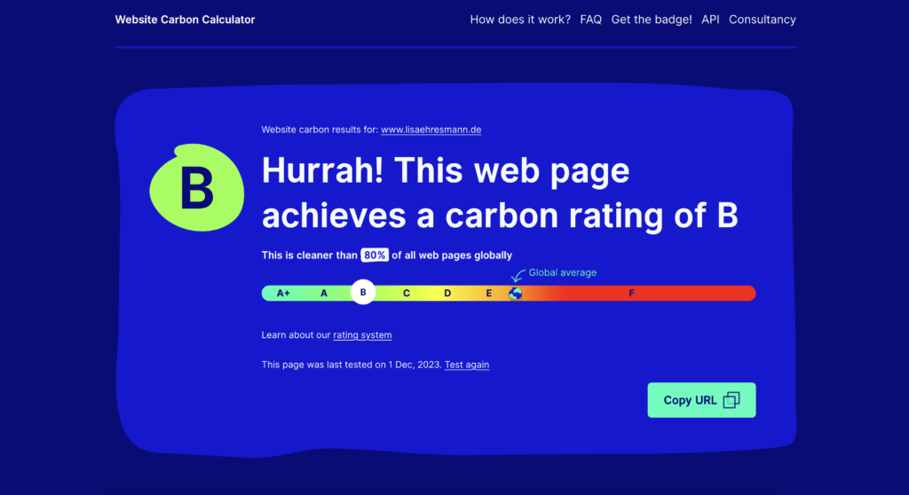 Screenshot Website Carbon Calculator für nachhaltige Website